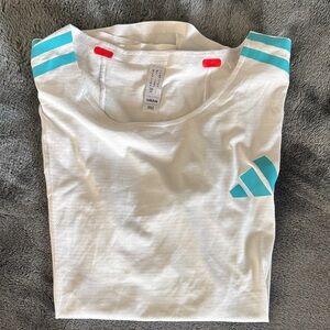 Adidas Womens White T- Shirt with Blue Accents